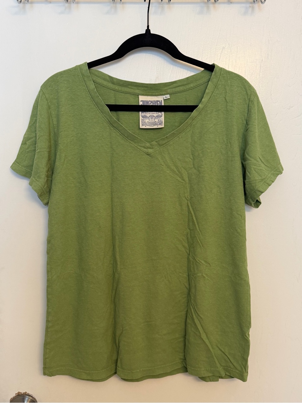 Jungmaven Paige V-Neck Tee in Leaf Green